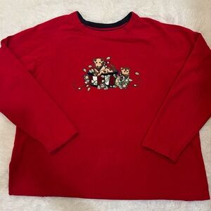 Karen Scott Vintage Embroidered Sweater Festive Puppies Size XL